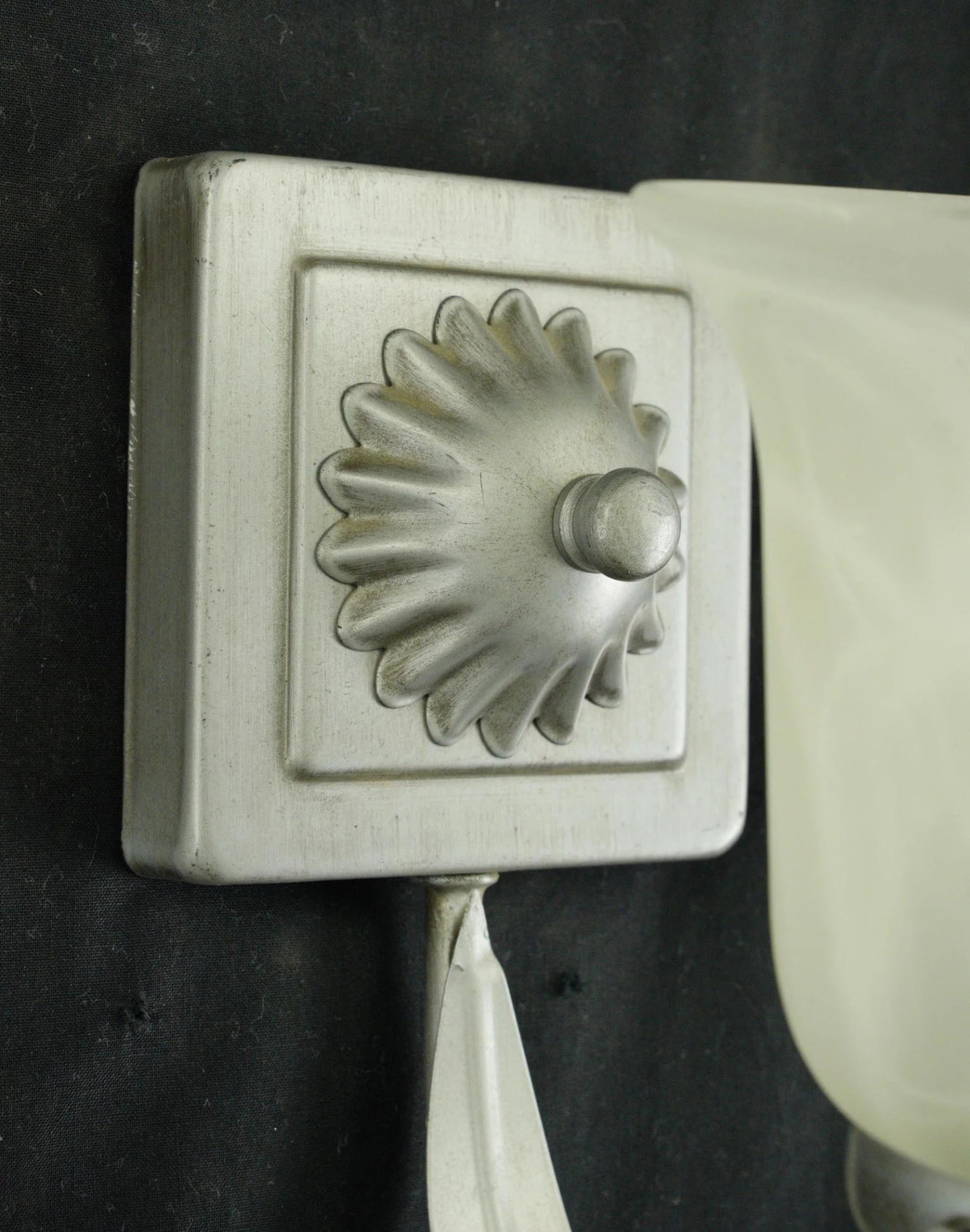 Pair Of Vintage One Arm White Alabaster Shade Silver Steel Wall Sconces 8 Pair Of Vintage One Arm White Alabaster Shade Silver Steel Wall Sconces - Image 6