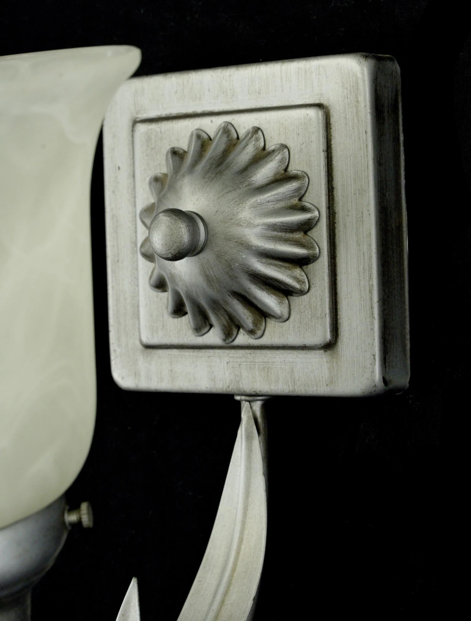 Pair Of Vintage One Arm White Alabaster Shade Silver Steel Wall Sconces 9 Pair Of Vintage One Arm White Alabaster Shade Silver Steel Wall Sconces - Image 7