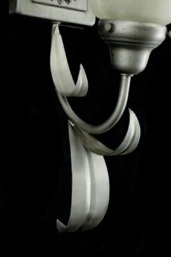 Pair Of Vintage One Arm White Alabaster Shade Silver Steel Wall Sconces 23 Pair Of Vintage One Arm White Alabaster Shade Silver Steel Wall Sconces -OGT Sale Store q285111 08