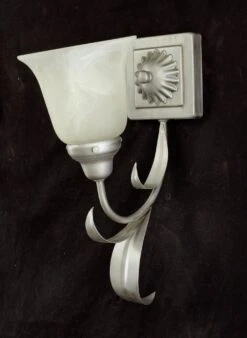 Pair Of Vintage One Arm White Alabaster Shade Silver Steel Wall Sconces 25 Pair Of Vintage One Arm White Alabaster Shade Silver Steel Wall Sconces -OGT Sale Store q285111 10