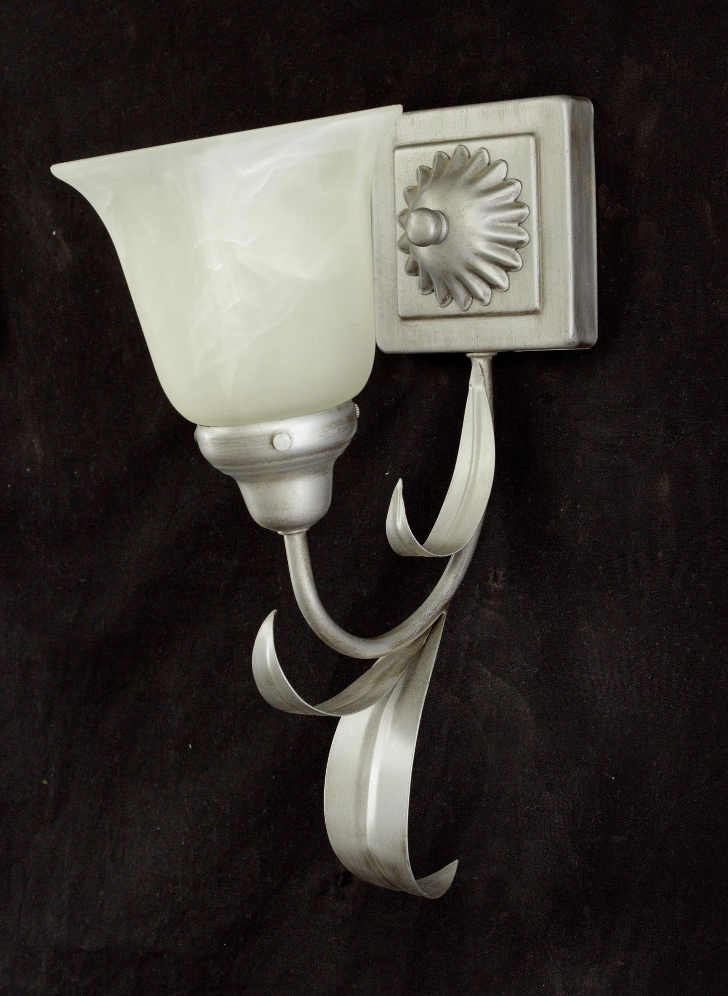 Pair Of Vintage One Arm White Alabaster Shade Silver Steel Wall Sconces 12 Pair Of Vintage One Arm White Alabaster Shade Silver Steel Wall Sconces - Image 10