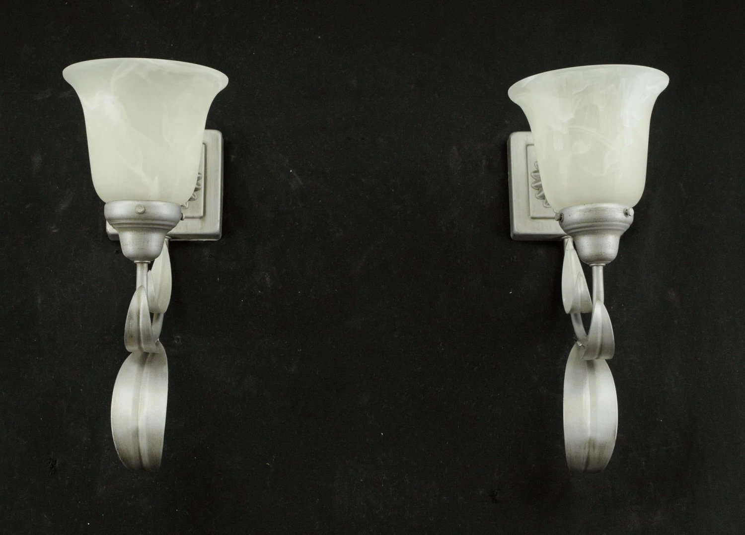 Pair Of Vintage One Arm White Alabaster Shade Silver Steel Wall Sconces 14 Pair Of Vintage One Arm White Alabaster Shade Silver Steel Wall Sconces - Image 12