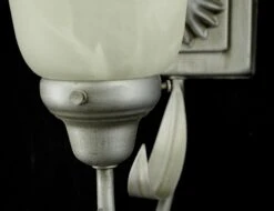 Pair Of Vintage One Arm White Alabaster Shade Silver Steel Wall Sconces 28 Pair Of Vintage One Arm White Alabaster Shade Silver Steel Wall Sconces -OGT Sale Store q285111 13