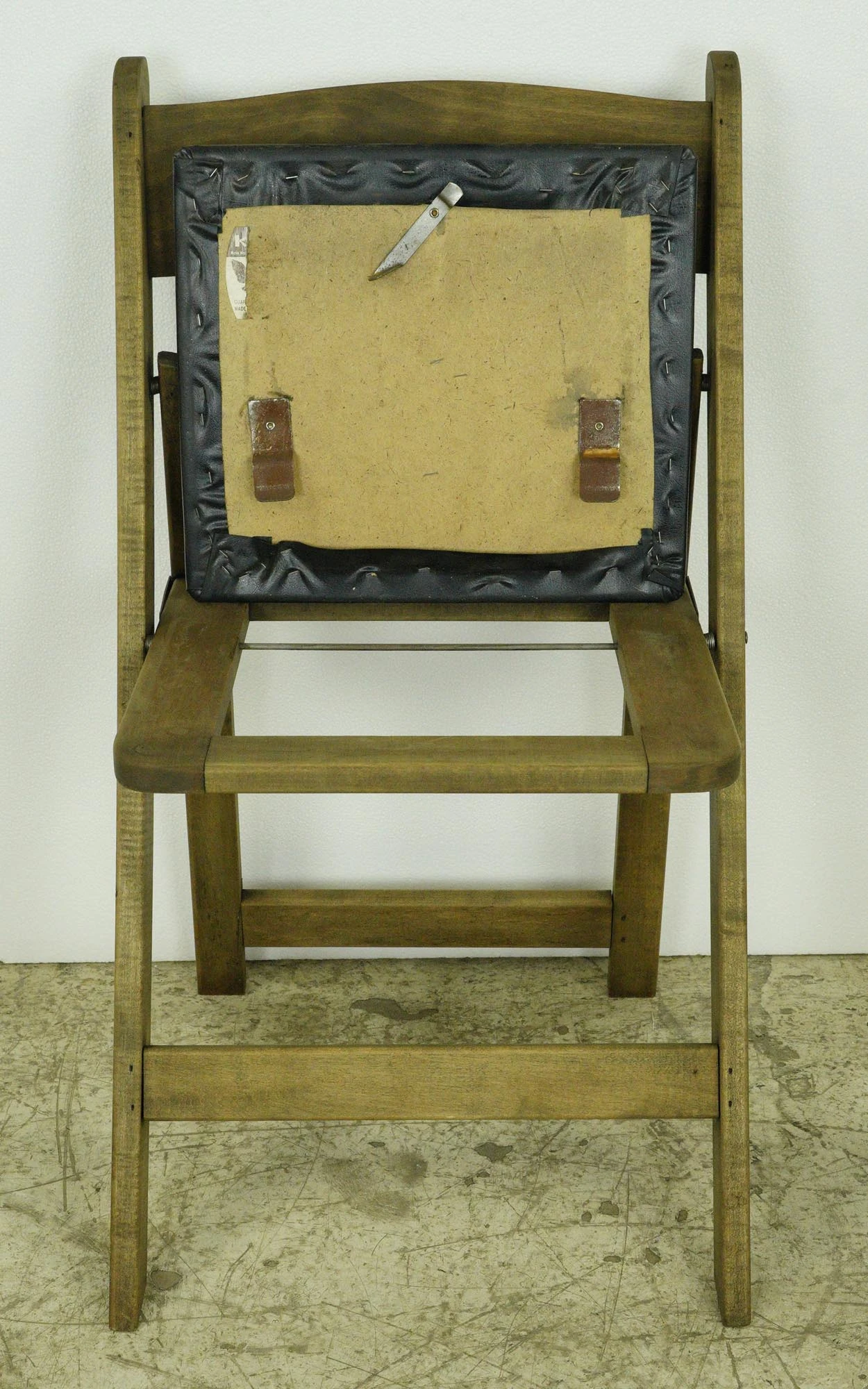 Pair Of Vintage Pine Black Vinyl Seat Folding Chairs 16 Pair Of Vintage Pine Black Vinyl Seat Folding Chairs - Image 14