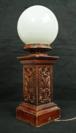 Vintage Ball Shaped Milk Glass Globe Steel Wood Table Lamp 18 Vintage Ball Shaped Milk Glass Globe Steel Wood Table Lamp -OGT Sale Store q285152 05
