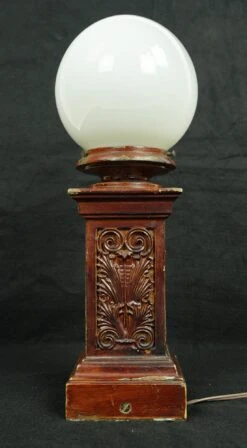 Vintage Ball Shaped Milk Glass Globe Steel Wood Table Lamp 19 Vintage Ball Shaped Milk Glass Globe Steel Wood Table Lamp -OGT Sale Store q285152 06