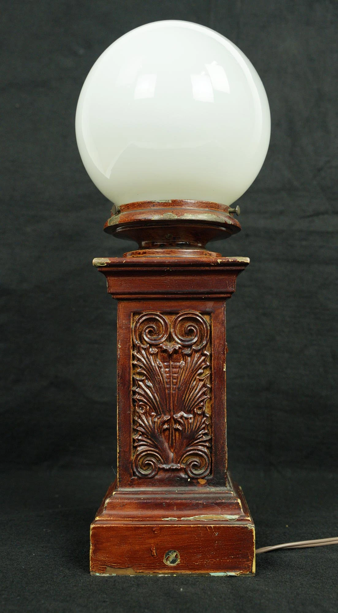 Vintage Ball Shaped Milk Glass Globe Steel Wood Table Lamp 8 Vintage Ball Shaped Milk Glass Globe Steel Wood Table Lamp - Image 6