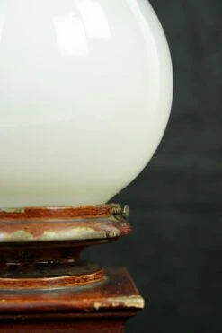 Vintage Ball Shaped Milk Glass Globe Steel Wood Table Lamp 21 Vintage Ball Shaped Milk Glass Globe Steel Wood Table Lamp -OGT Sale Store q285152 08