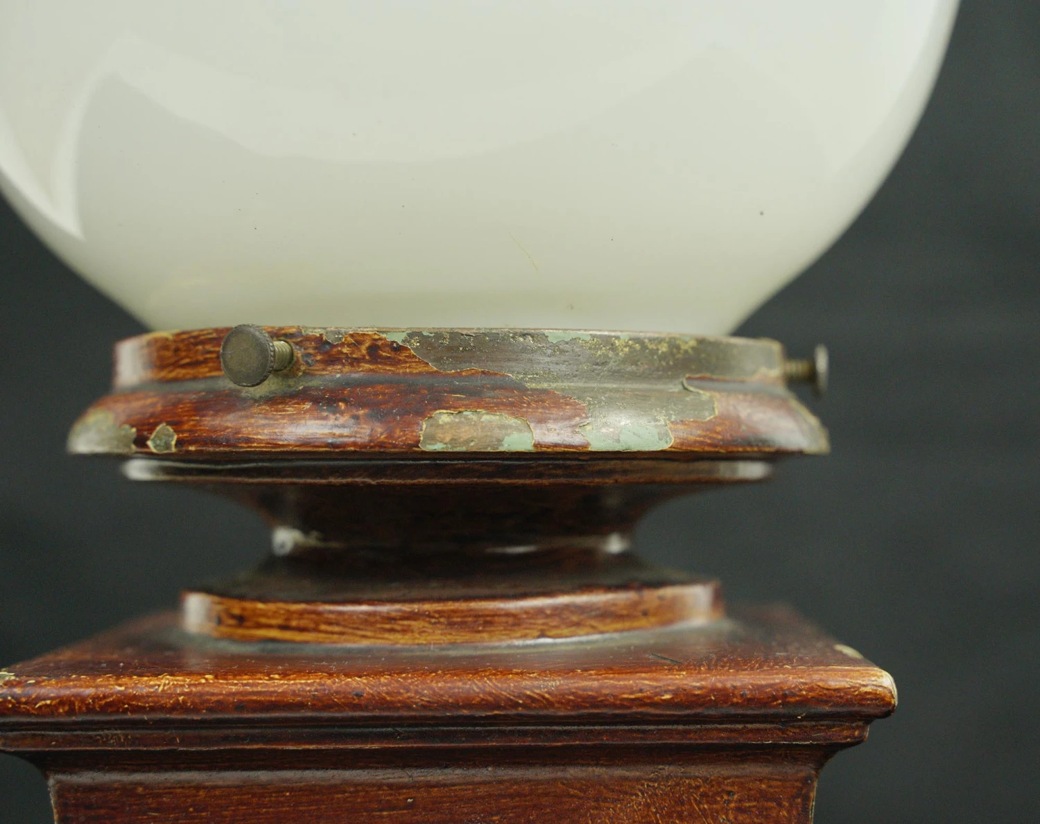 Vintage Ball Shaped Milk Glass Globe Steel Wood Table Lamp 13 Vintage Ball Shaped Milk Glass Globe Steel Wood Table Lamp - Image 11