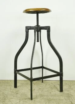 Vintage Adjustable Steel & Teak Wood Bar Stool 19 Vintage Adjustable Steel & Teak Wood Bar Stool -OGT Sale Store q285167 08