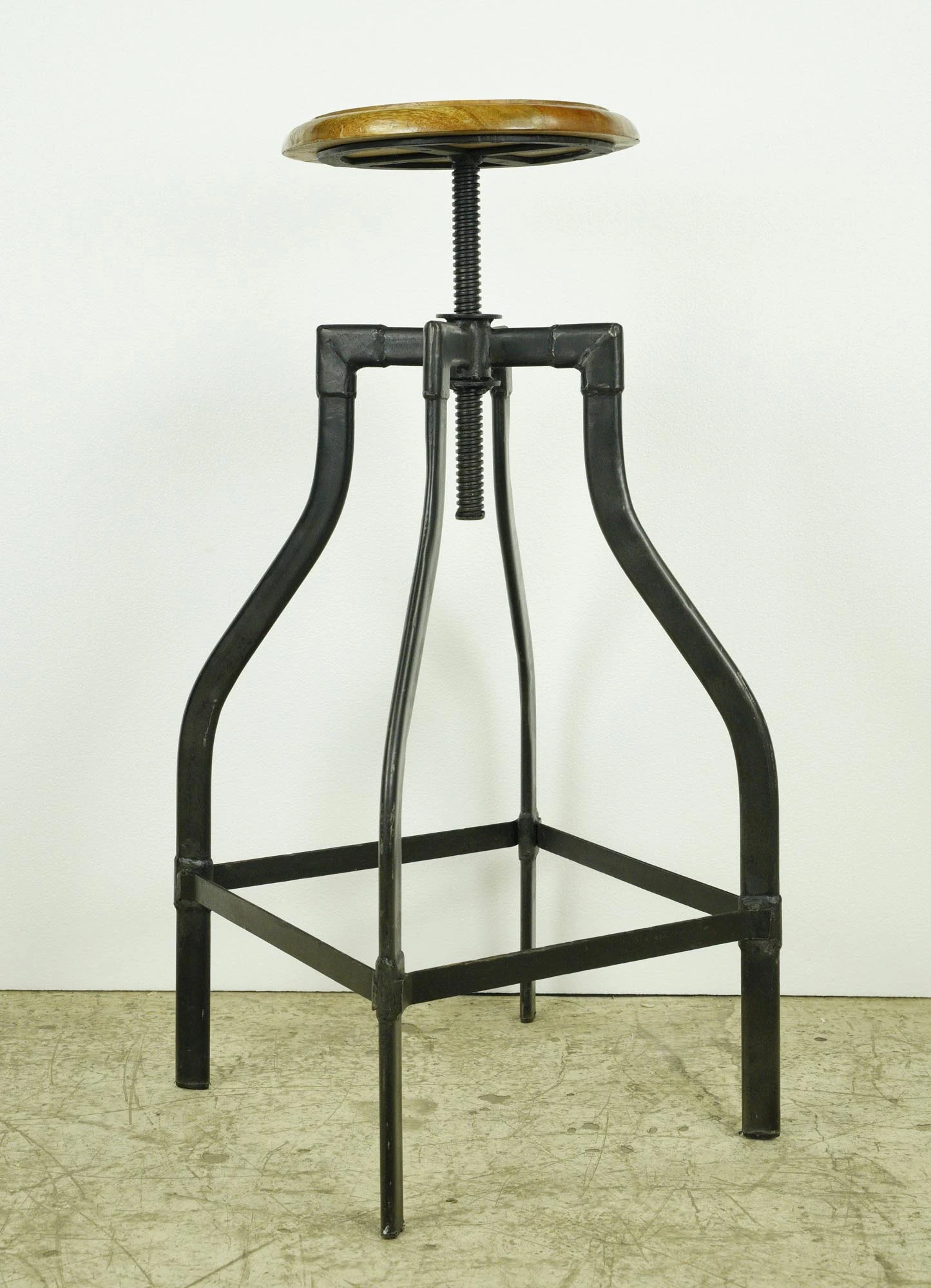 Vintage Adjustable Steel & Teak Wood Bar Stool 10 Vintage Adjustable Steel & Teak Wood Bar Stool - Image 8