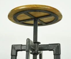 Vintage Adjustable Steel & Teak Wood Bar Stool 21 Vintage Adjustable Steel & Teak Wood Bar Stool -OGT Sale Store q285167 10