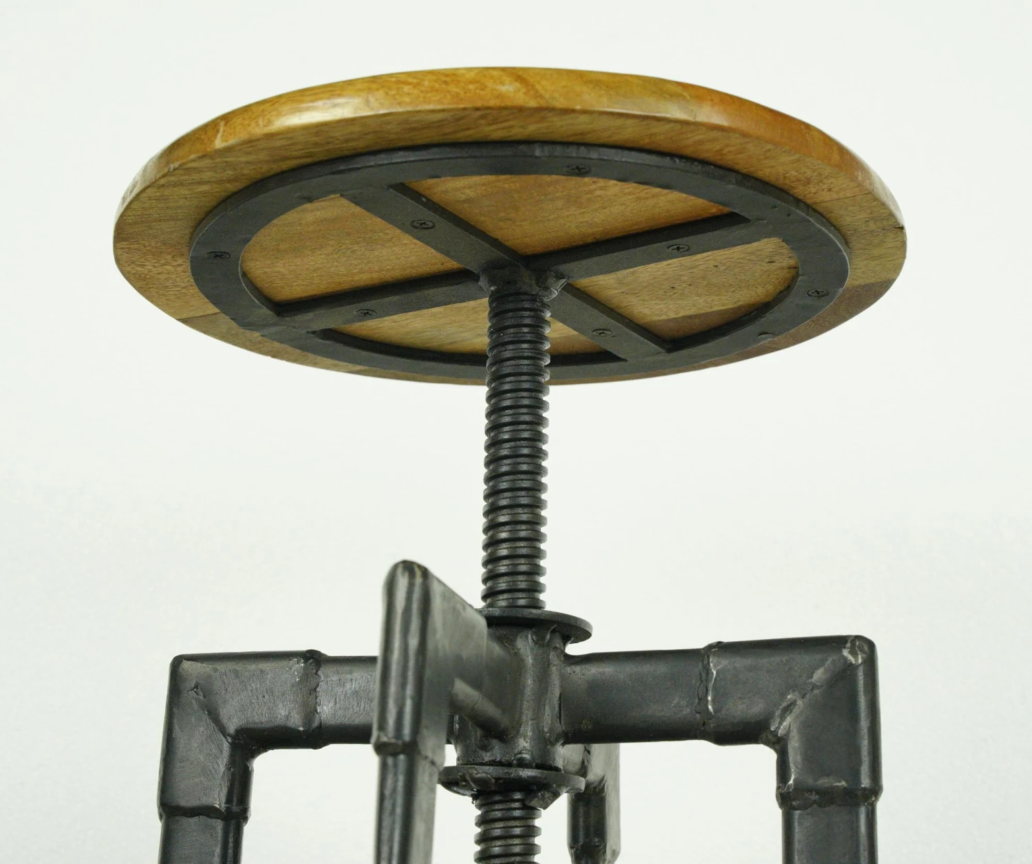 Vintage Adjustable Steel & Teak Wood Bar Stool 12 Vintage Adjustable Steel & Teak Wood Bar Stool - Image 10