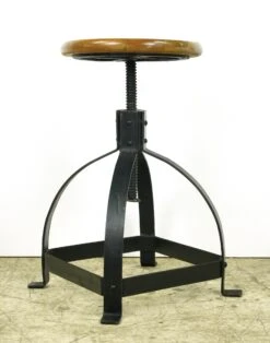 Industrial Adjustable Black Steel Teak Seat Counter Stool 14 Industrial Adjustable Black Steel Teak Seat Counter Stool -OGT Sale Store q285173 05