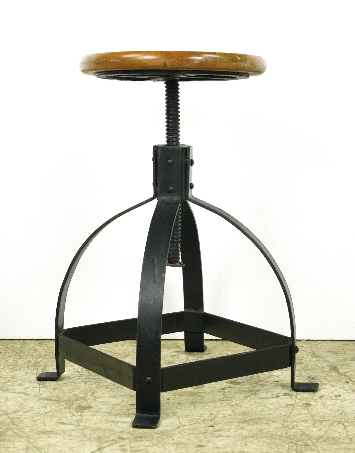 Industrial Adjustable Black Steel Teak Seat Counter Stool 7 Industrial Adjustable Black Steel Teak Seat Counter Stool - Image 5