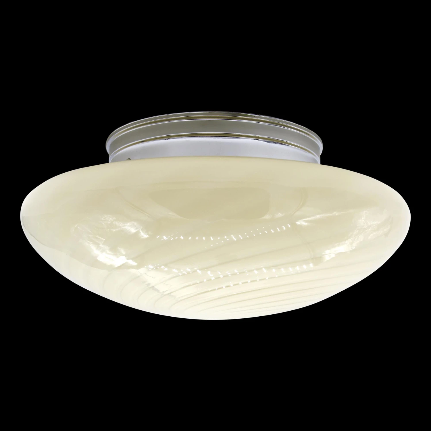 1980s Vetri Murano Cream Swirl Glass & Steel Flush Mount Light 7 1980s Vetri Murano Cream Swirl Glass & Steel Flush Mount Light - Image 5