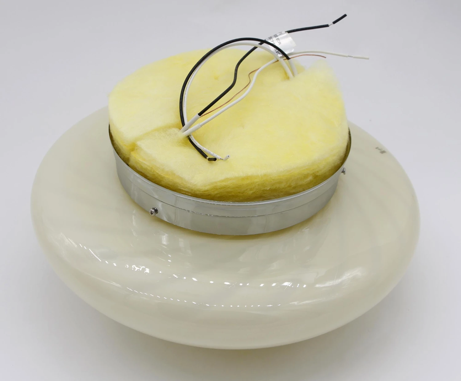 1980s Vetri Murano Cream Swirl Glass & Steel Flush Mount Light 11 1980s Vetri Murano Cream Swirl Glass & Steel Flush Mount Light - Image 9