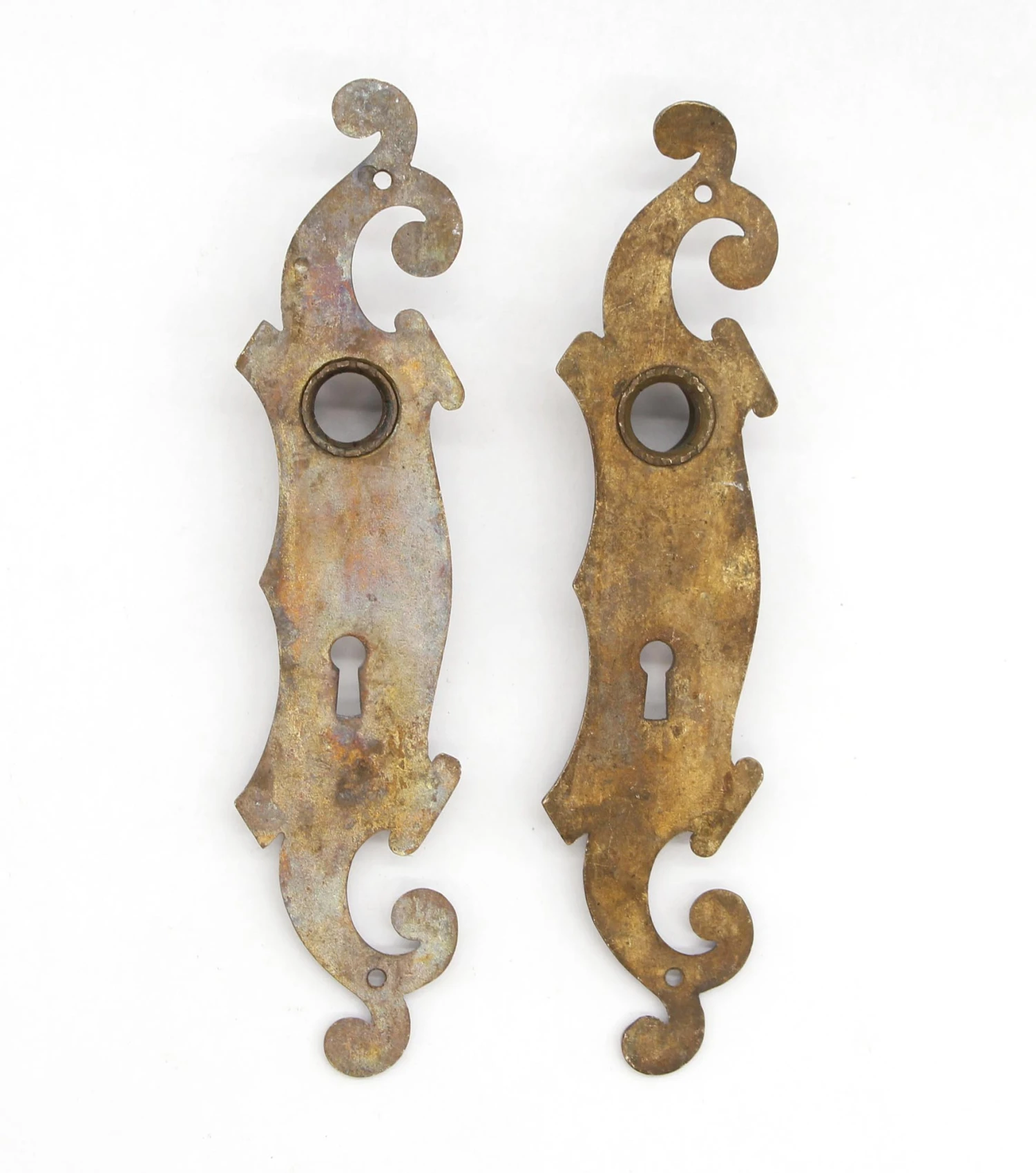 Art Nouveau Brass Oval Knob Deep Neck Swirled Plates Door Set 13 Art Nouveau Brass Oval Knob Deep Neck Swirled Plates Door Set - Image 11