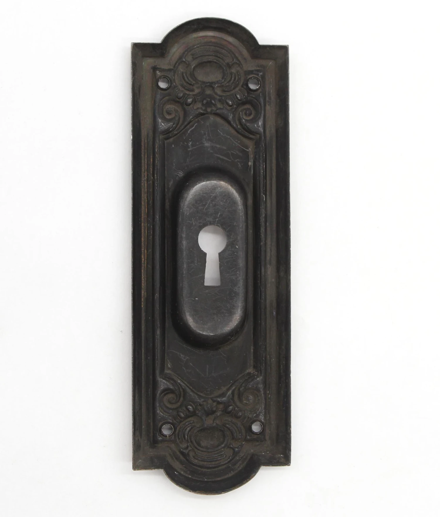 Vintage 7.5 In. Steel Japanned Keyhole Pocket Door Plate 6 Vintage 7.5 In. Steel Japanned Keyhole Pocket Door Plate - Image 4
