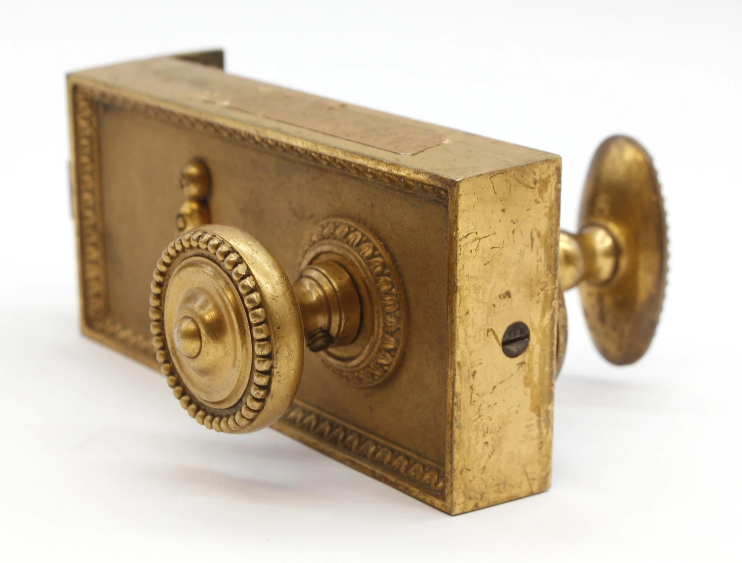 Antique Ornate Solid Brass Russwin Right Door Rim Lock & Knob Set 6 Antique Ornate Solid Brass Russwin Right Door Rim Lock & Knob Set - Image 4