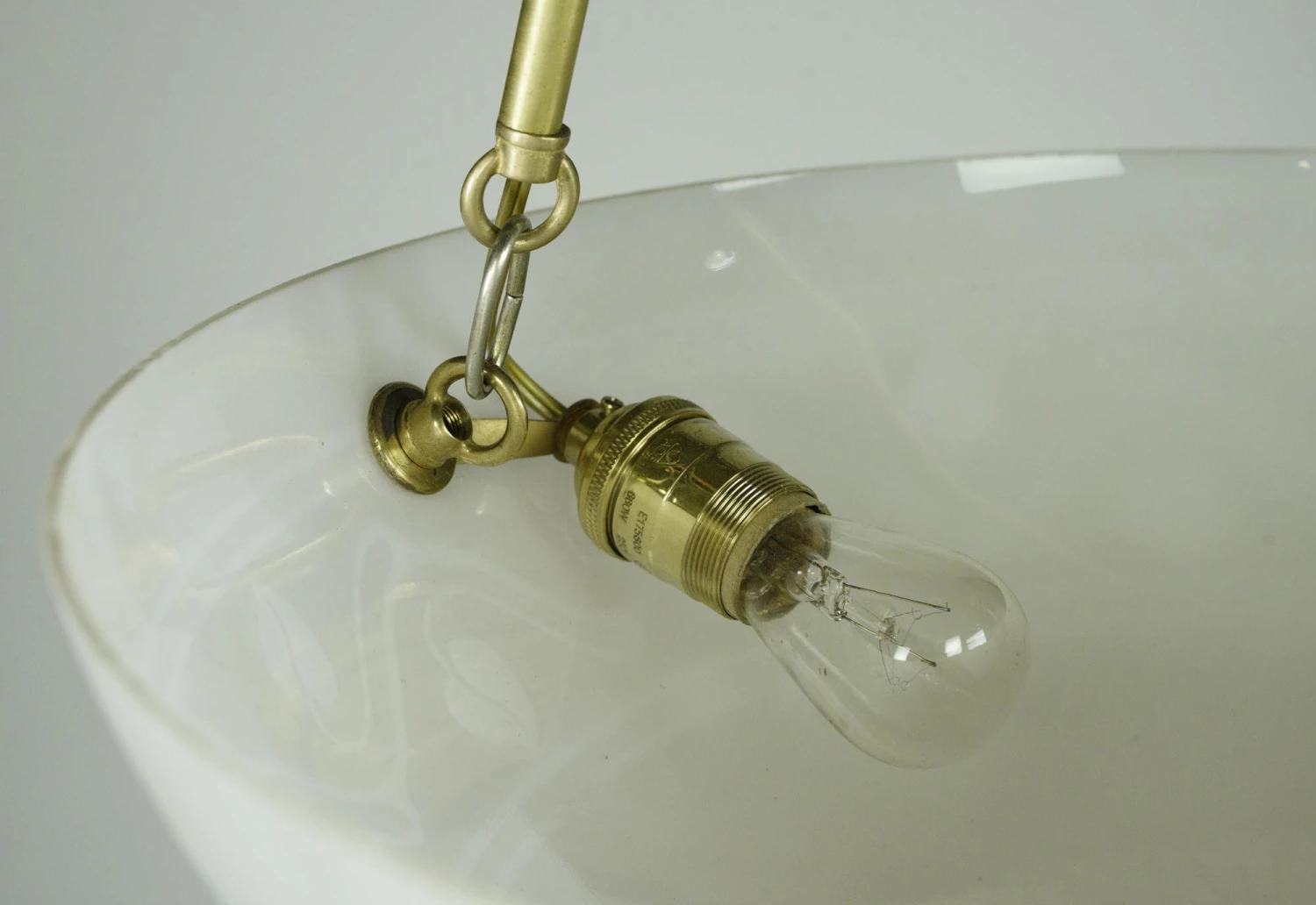 Modern White Etched Glass Dish Brass Pole Pendant Light 6 Modern White Etched Glass Dish Brass Pole Pendant Light - Image 4