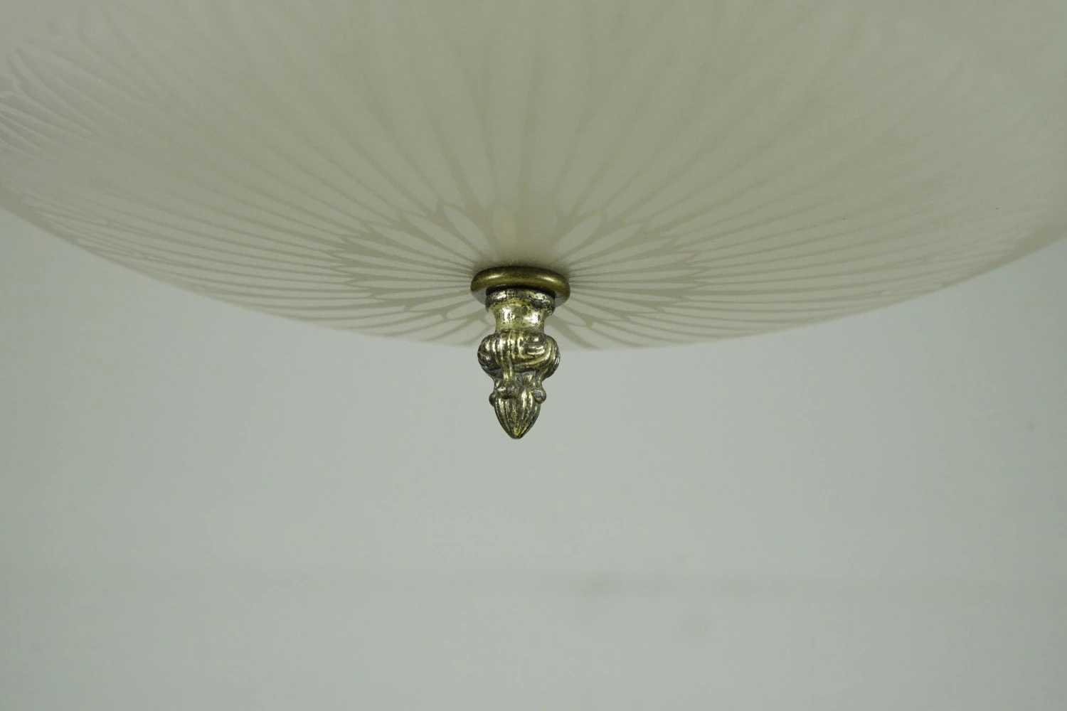 Modern White Etched Glass Dish Brass Pole Pendant Light 7 Modern White Etched Glass Dish Brass Pole Pendant Light - Image 5