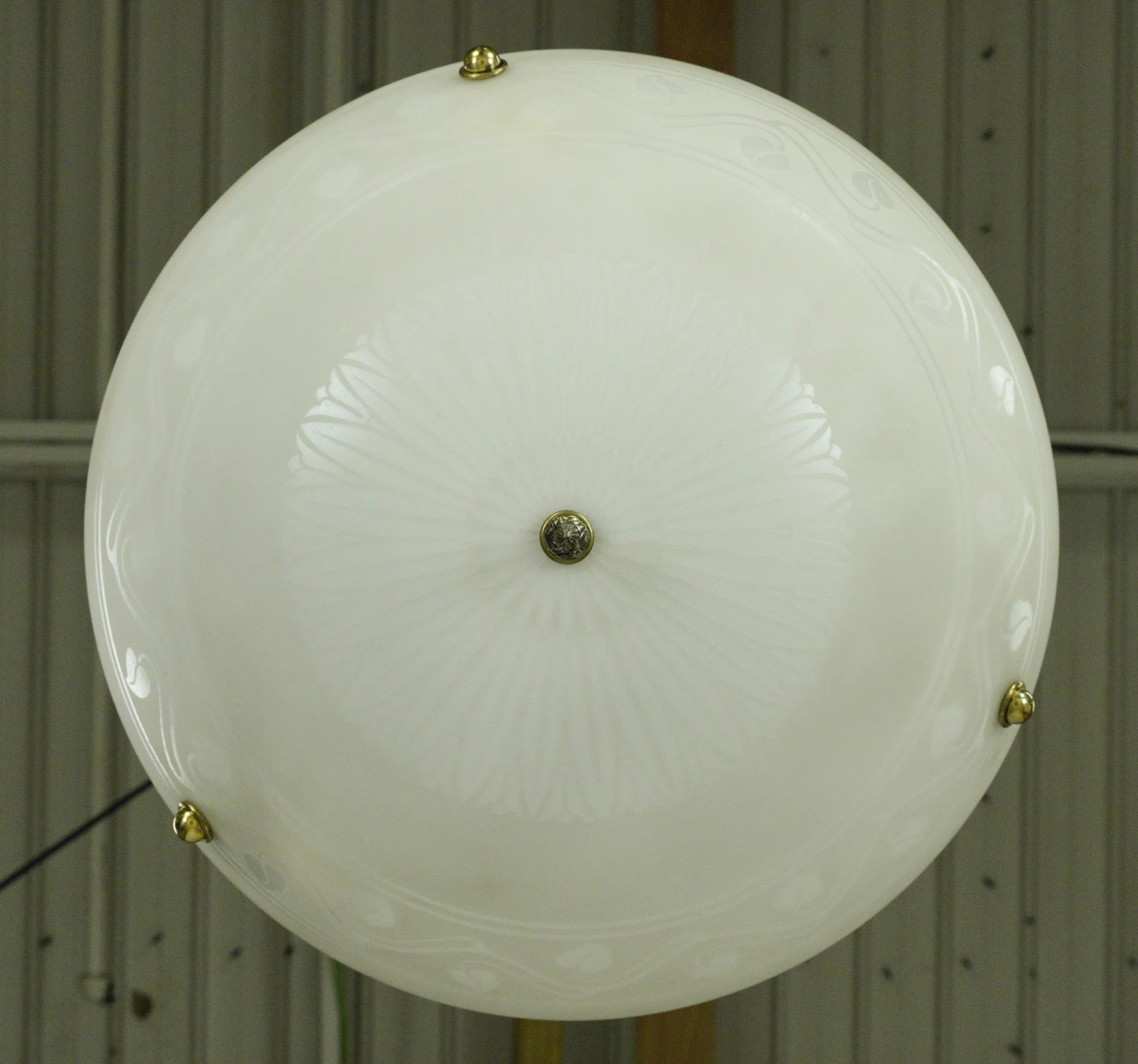 Modern White Etched Glass Dish Brass Pole Pendant Light 11 Modern White Etched Glass Dish Brass Pole Pendant Light - Image 9