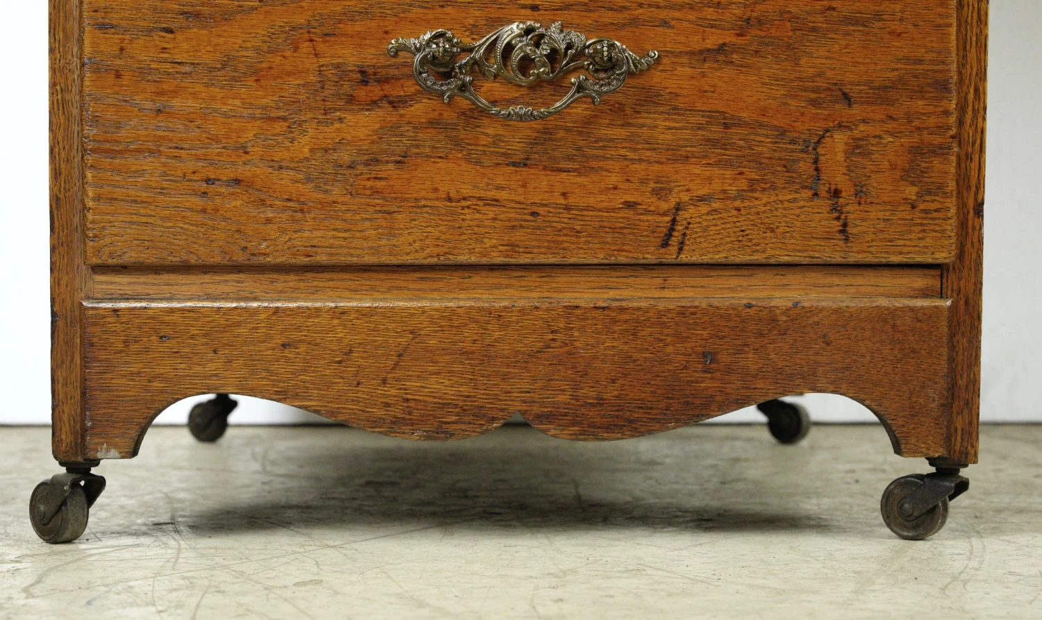 Vintage Dark Tone Oak Folding Desk On Casters 7 Vintage Dark Tone Oak Folding Desk On Casters - Image 5