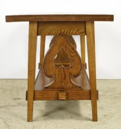 Vintage 58 In. Spade Carvings Medium Tone Oak Table With Shelf 22 Vintage 58 In. Spade Carvings Medium Tone Oak Table With Shelf -OGT Sale Store q285530 07