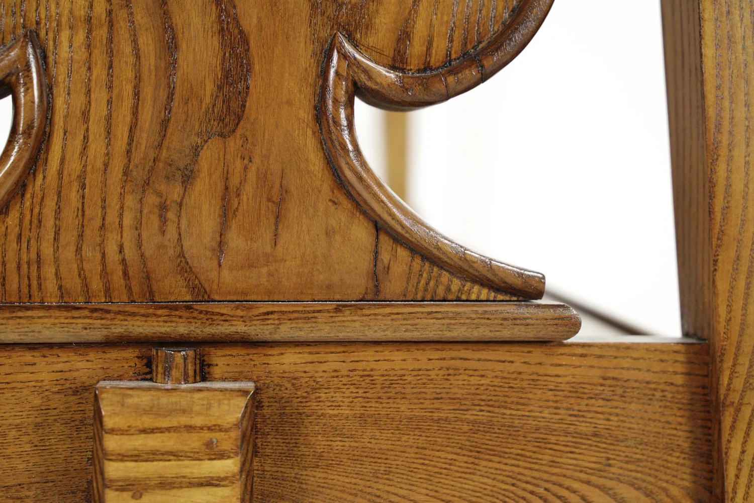 Vintage 58 In. Spade Carvings Medium Tone Oak Table With Shelf 11 Vintage 58 In. Spade Carvings Medium Tone Oak Table With Shelf - Image 9