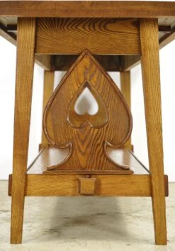Vintage 58 In. Spade Carvings Medium Tone Oak Table With Shelf 27 Vintage 58 In. Spade Carvings Medium Tone Oak Table With Shelf -OGT Sale Store q285530 12