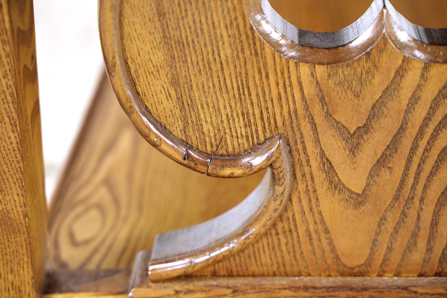 Vintage 58 In. Spade Carvings Medium Tone Oak Table With Shelf 15 Vintage 58 In. Spade Carvings Medium Tone Oak Table With Shelf - Image 13