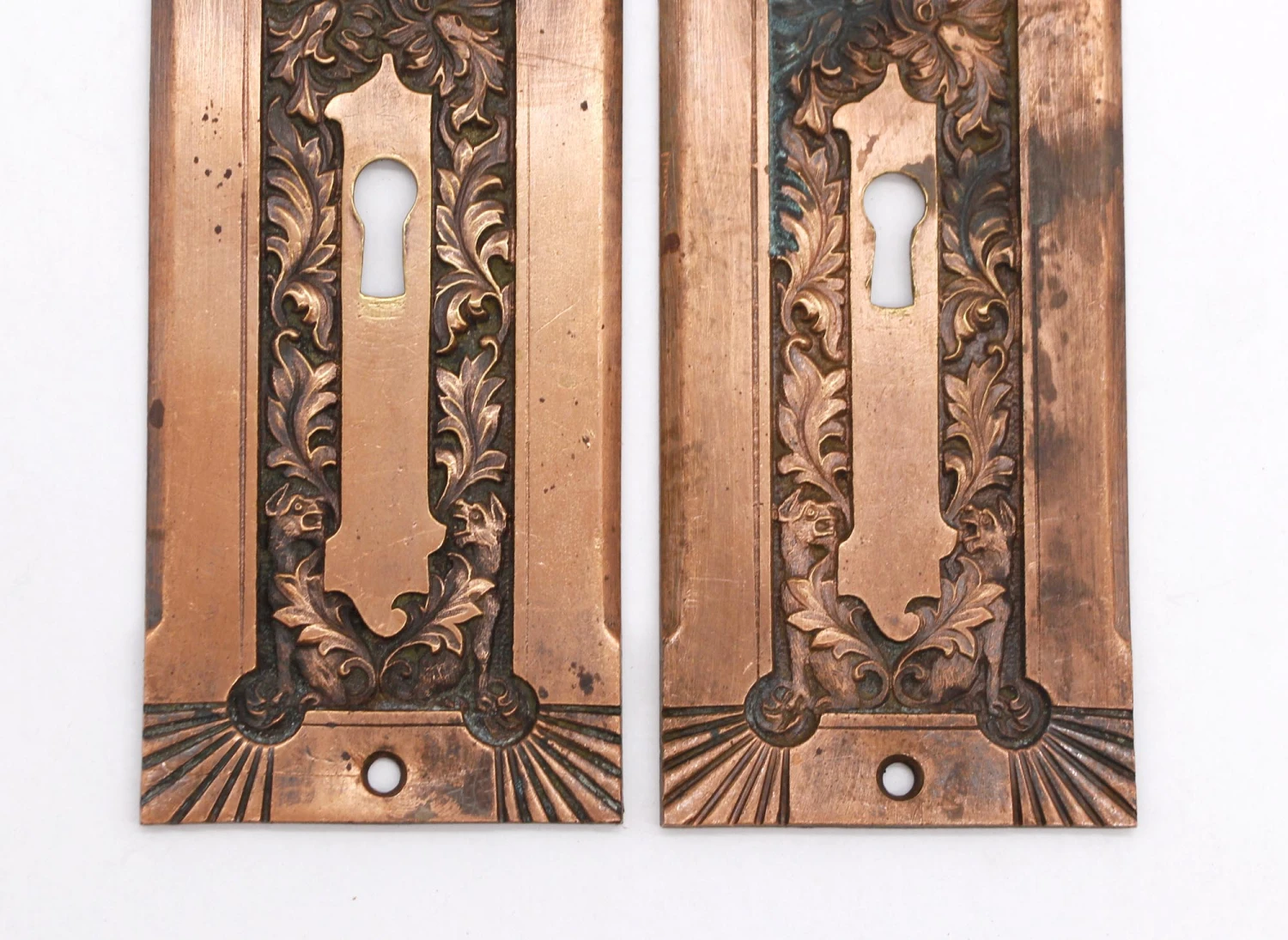 Pair Of 1890s 7.25 In. Corbin Bronze Fanciful Beast Door Back Plates 6 Pair Of 1890s 7.25 In. Corbin Bronze Fanciful Beast Door Back Plates - Image 4
