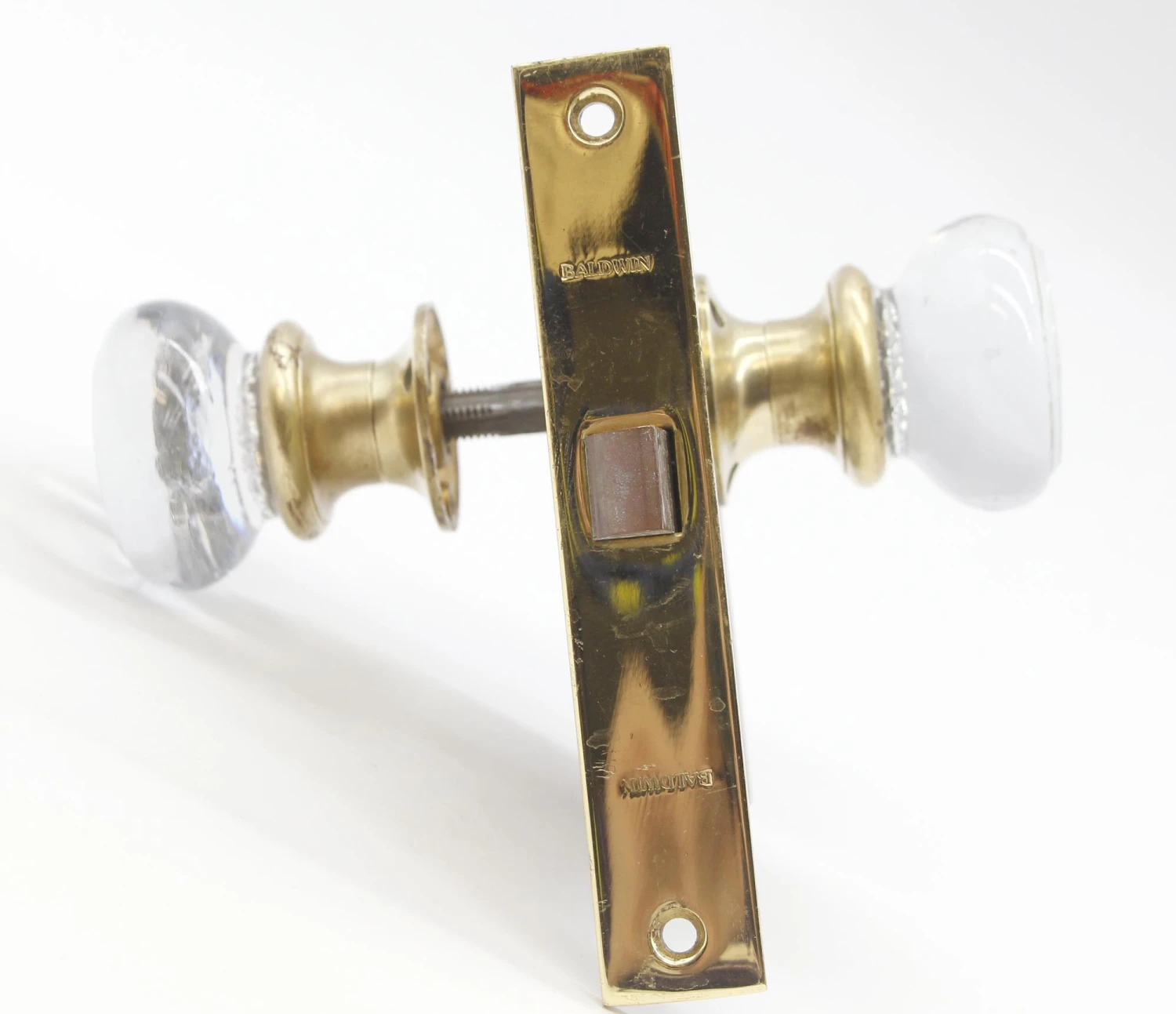 Vintage Round Glass Polished Brass Baldwin Lock Door Knob Set 8 Vintage Round Glass Polished Brass Baldwin Lock Door Knob Set - Image 6