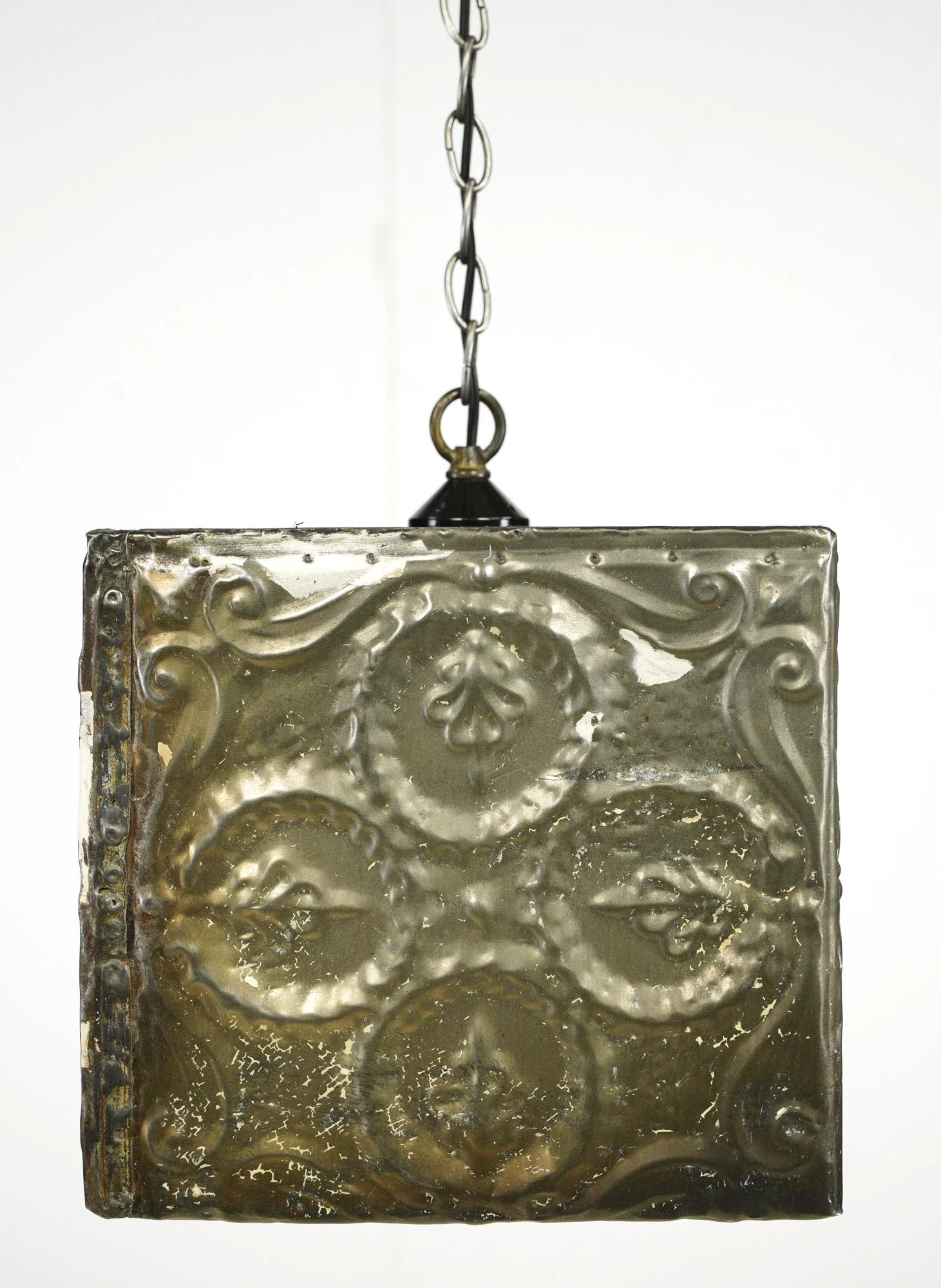 Handmade Antique Tin Ceiling 12 In. Square Pendant Light 7 Handmade Antique Tin Ceiling 12 In. Square Pendant Light - Image 5
