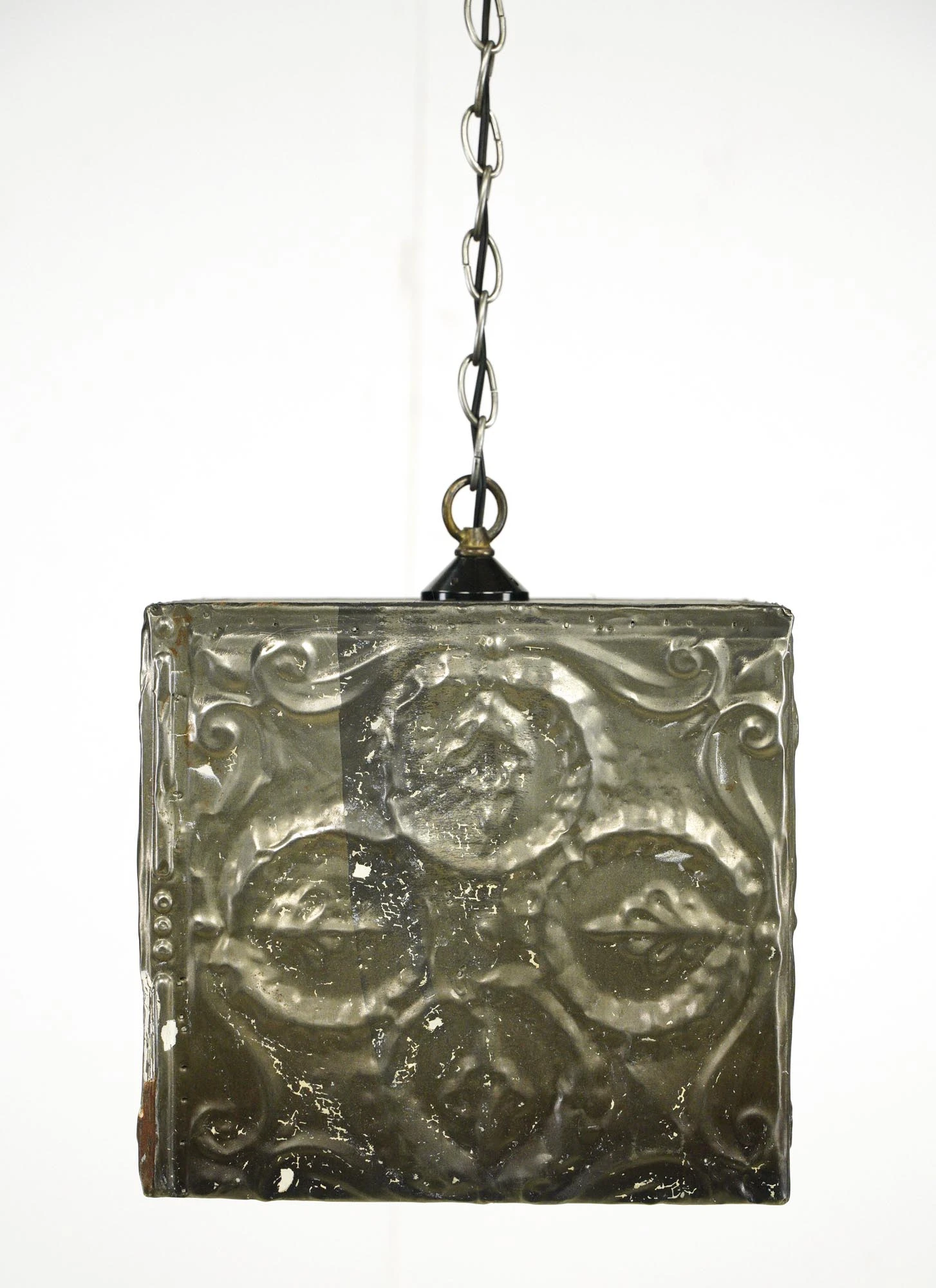 Handmade Antique Tin Ceiling 12 In. Square Pendant Light 10 Handmade Antique Tin Ceiling 12 In. Square Pendant Light - Image 8
