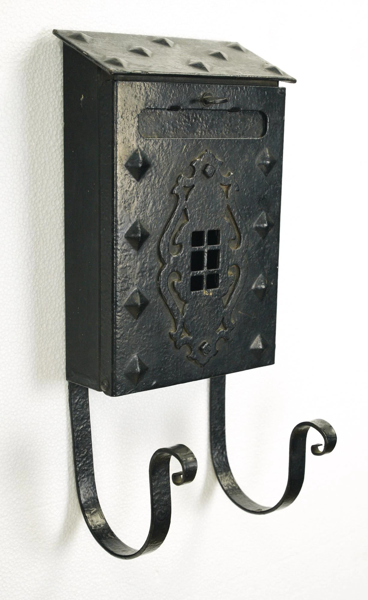 Antique Arts & Crafts Mission Wrought Iron Studded Black Mailbox 7 Antique Arts & Crafts Mission Wrought Iron Studded Black Mailbox - Image 5
