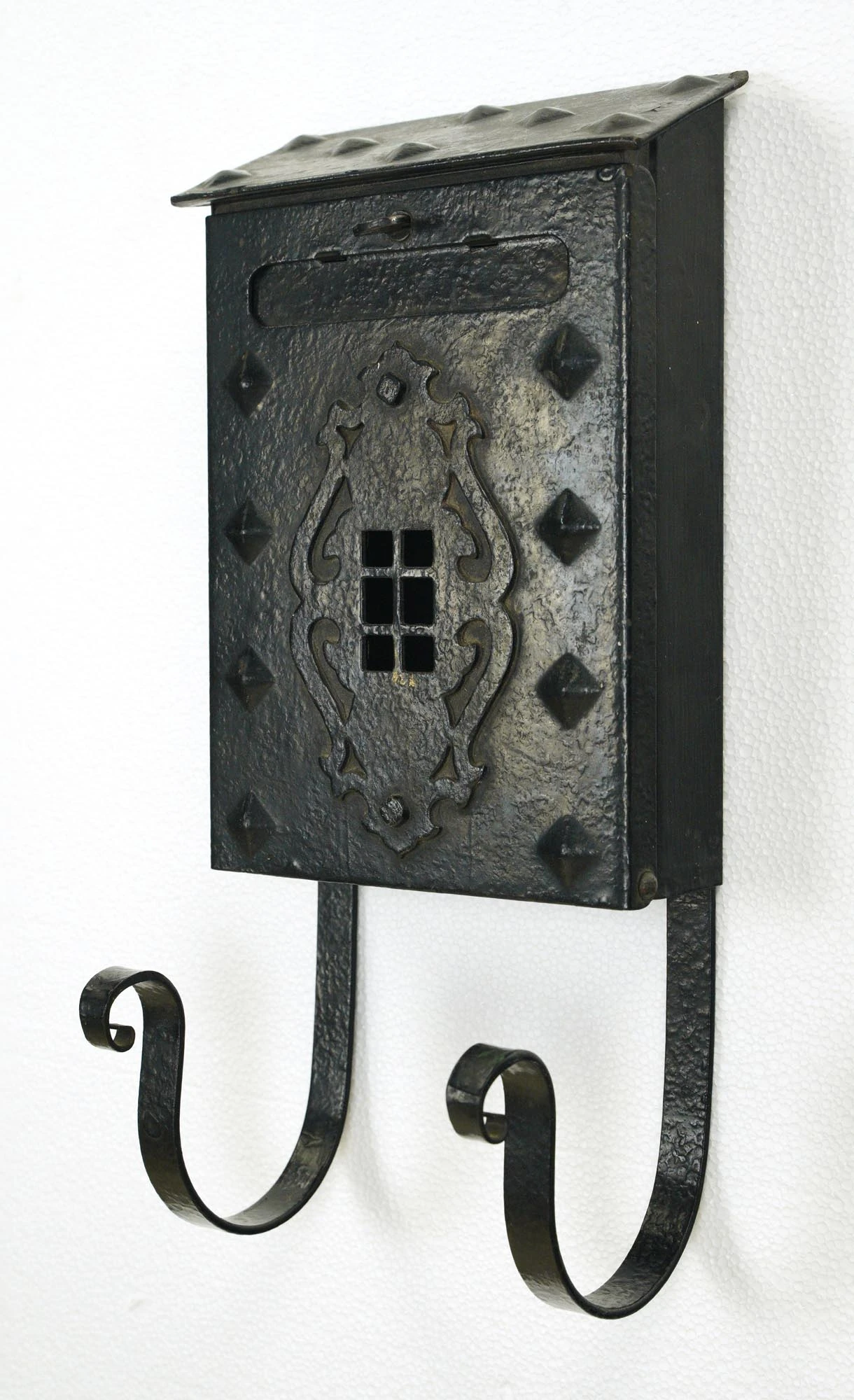 Antique Arts & Crafts Mission Wrought Iron Studded Black Mailbox 8 Antique Arts & Crafts Mission Wrought Iron Studded Black Mailbox - Image 6