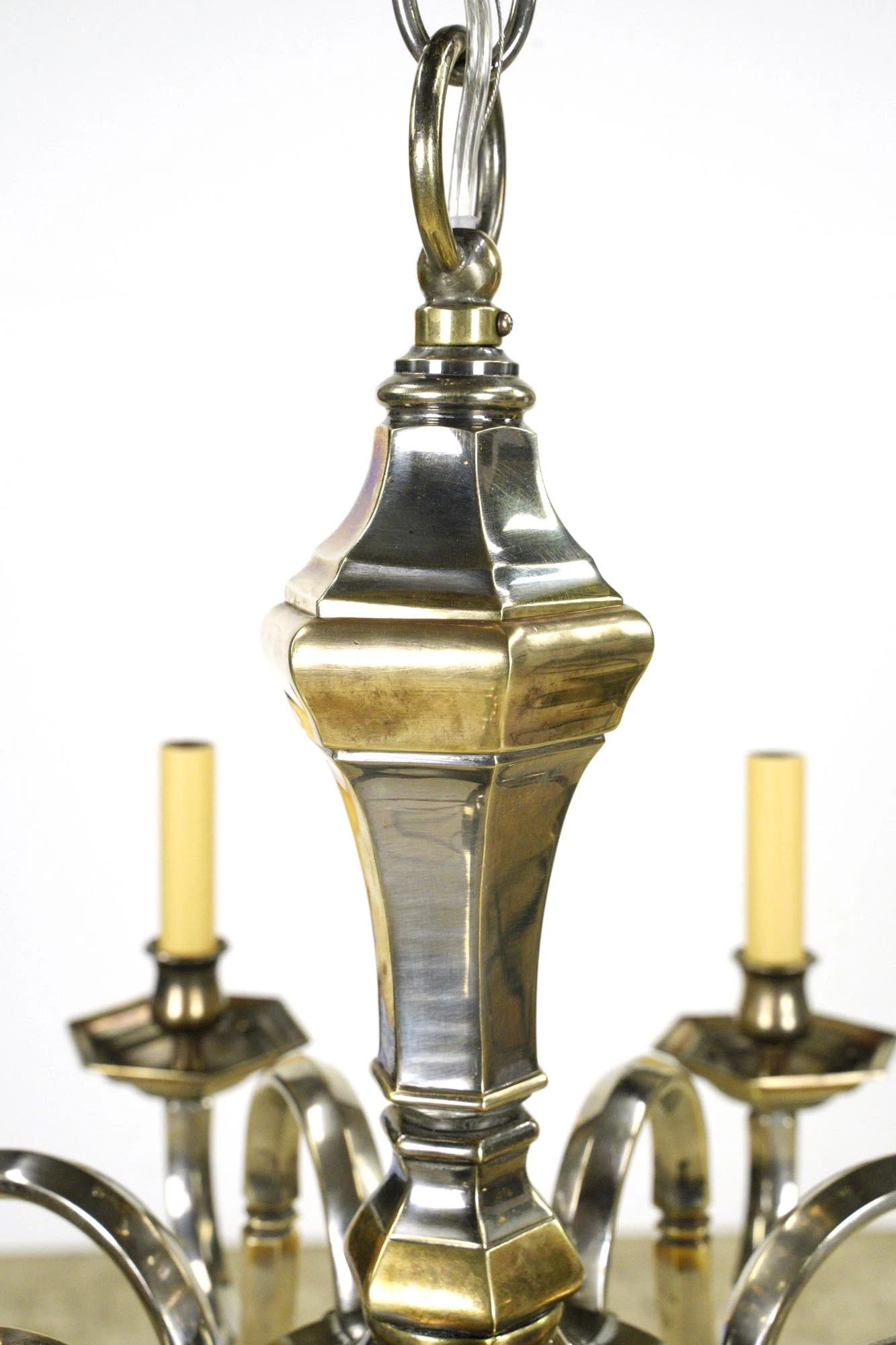 Dutch Style 8 Arm Two Tone Nickel Brass Chandelier 7 Dutch Style 8 Arm Two Tone Nickel Brass Chandelier - Image 5