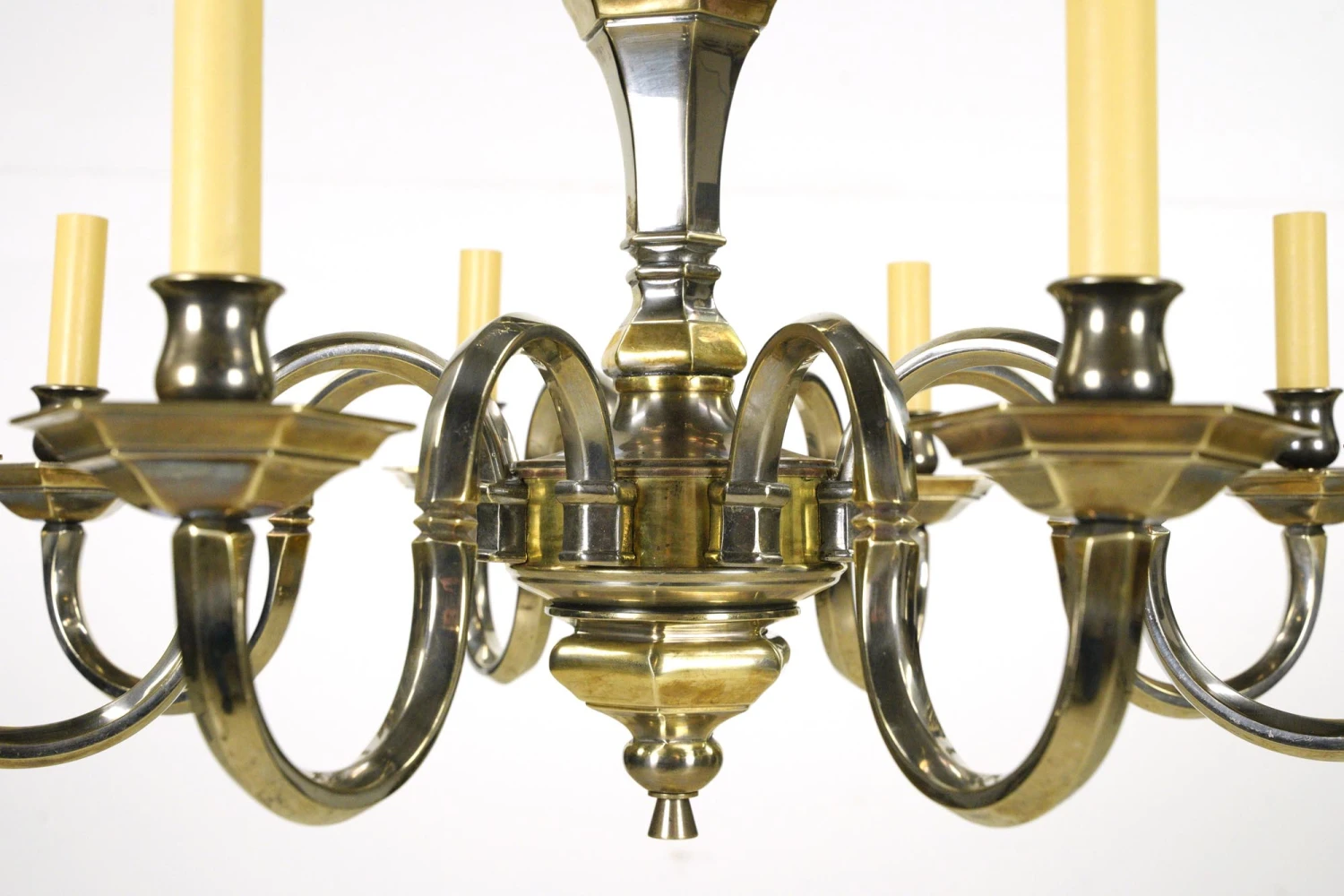 Dutch Style 8 Arm Two Tone Nickel Brass Chandelier 8 Dutch Style 8 Arm Two Tone Nickel Brass Chandelier - Image 6