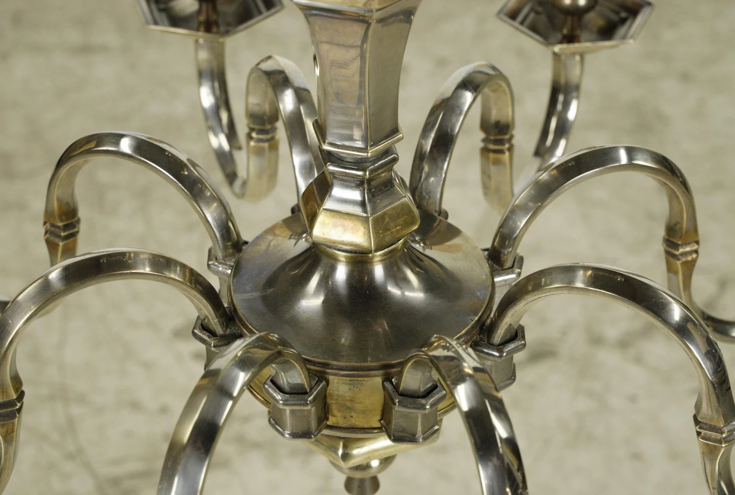 Dutch Style 8 Arm Two Tone Nickel Brass Chandelier 13 Dutch Style 8 Arm Two Tone Nickel Brass Chandelier - Image 11