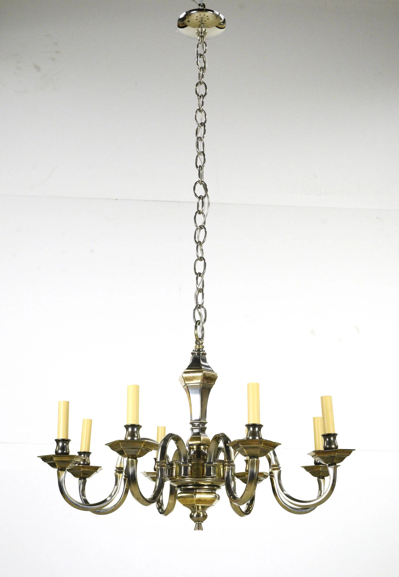 Dutch Style 8 Arm Two Tone Nickel Brass Chandelier 16 Dutch Style 8 Arm Two Tone Nickel Brass Chandelier - Image 14