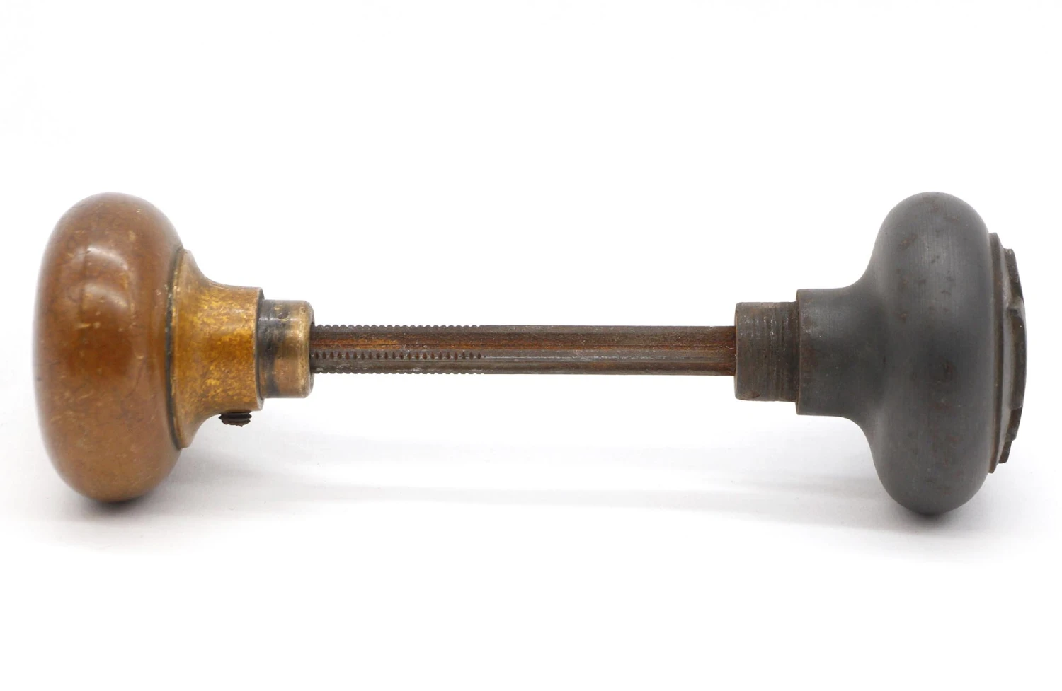 Antique YMCA Emblematic Cast Iron & Plain Brass Door Knob Set 7 Antique YMCA Emblematic Cast Iron & Plain Brass Door Knob Set - Image 5