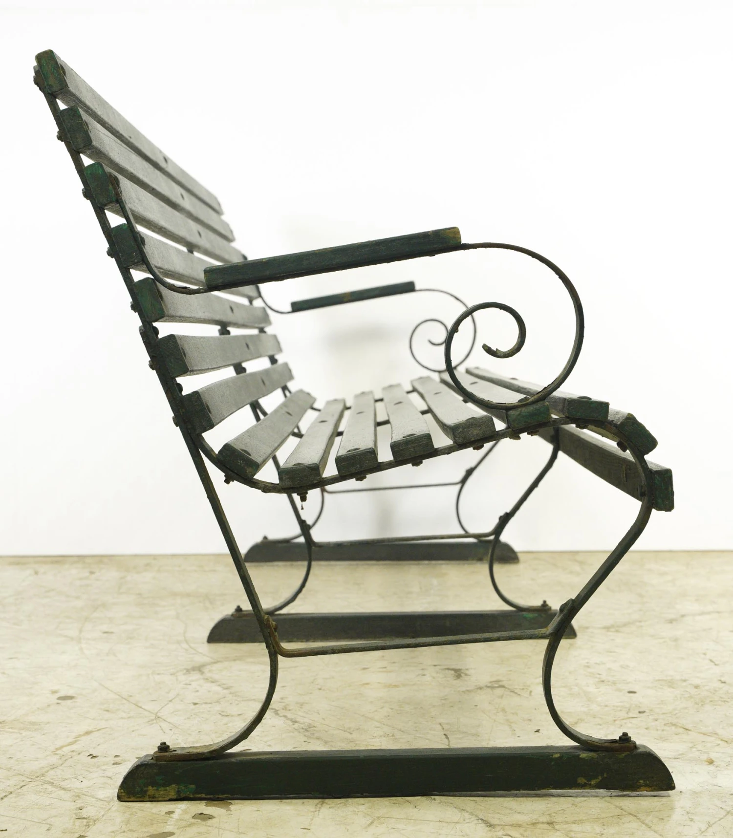 Belmont Park Horse Racetrack Green Oak & Iron Outdoor Bench 8 Belmont Park Horse Racetrack Green Oak & Iron Outdoor Bench - Image 6