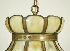 Vintage Tan Slag Stained Glass Pendant Light With Brass Accents 15 Vintage Tan Slag Stained Glass Pendant Light With Brass Accents -OGT Sale Store q286723 04
