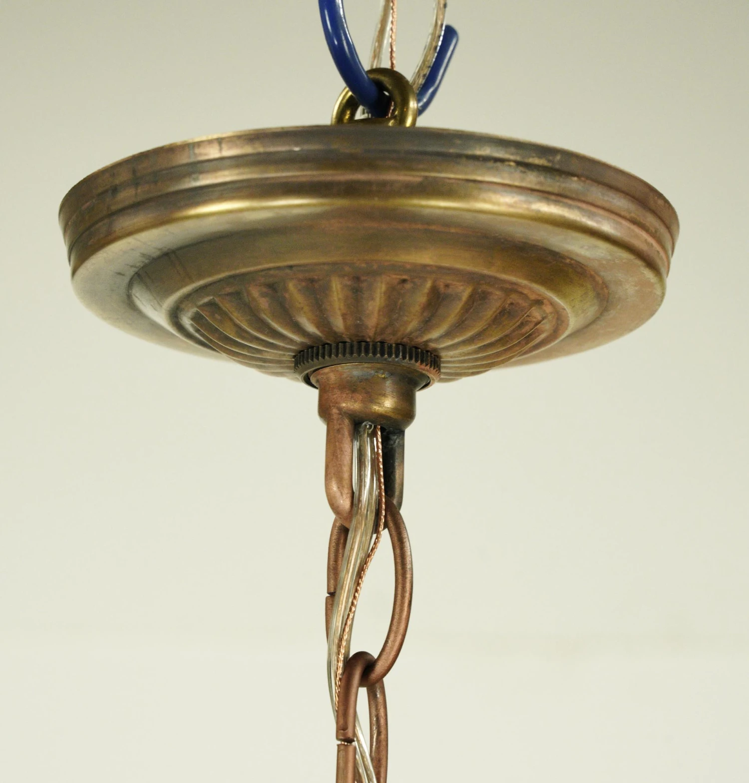 Vintage Tan Slag Stained Glass Pendant Light With Brass Accents 8 Vintage Tan Slag Stained Glass Pendant Light With Brass Accents - Image 6