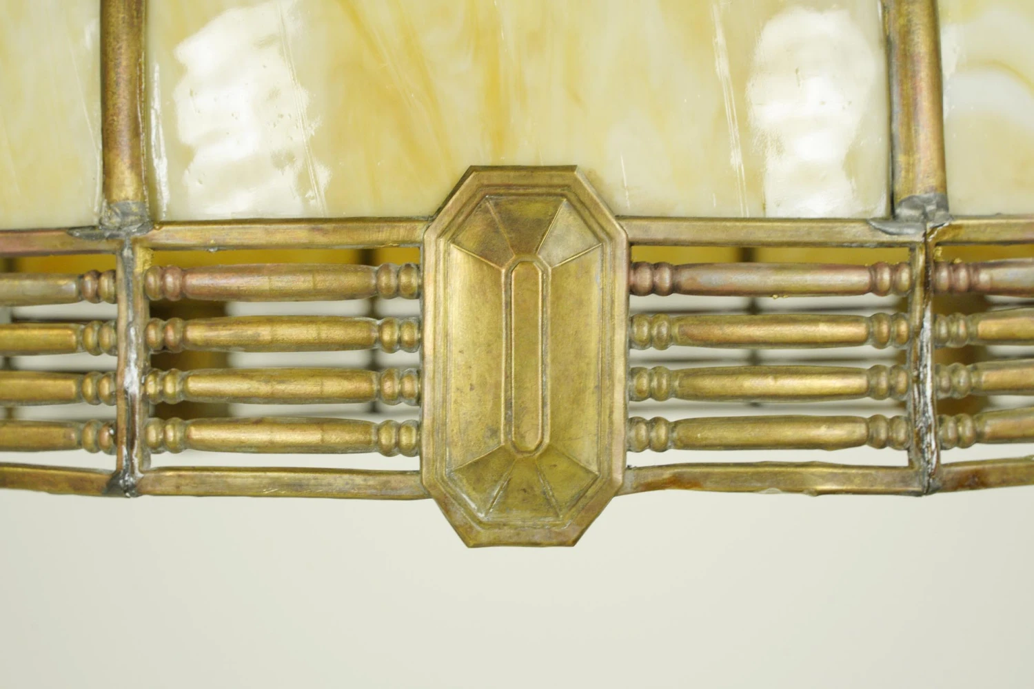 Vintage Tan Slag Stained Glass Pendant Light With Brass Accents 9 Vintage Tan Slag Stained Glass Pendant Light With Brass Accents - Image 7