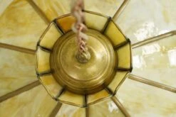 Vintage Tan Slag Stained Glass Pendant Light With Brass Accents 20 Vintage Tan Slag Stained Glass Pendant Light With Brass Accents -OGT Sale Store q286723 09