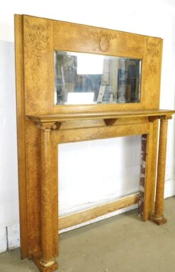 Antique Victorian Birds Eye Maple Mantel With Beveled Mirror -OGT Sale Store q286808 07