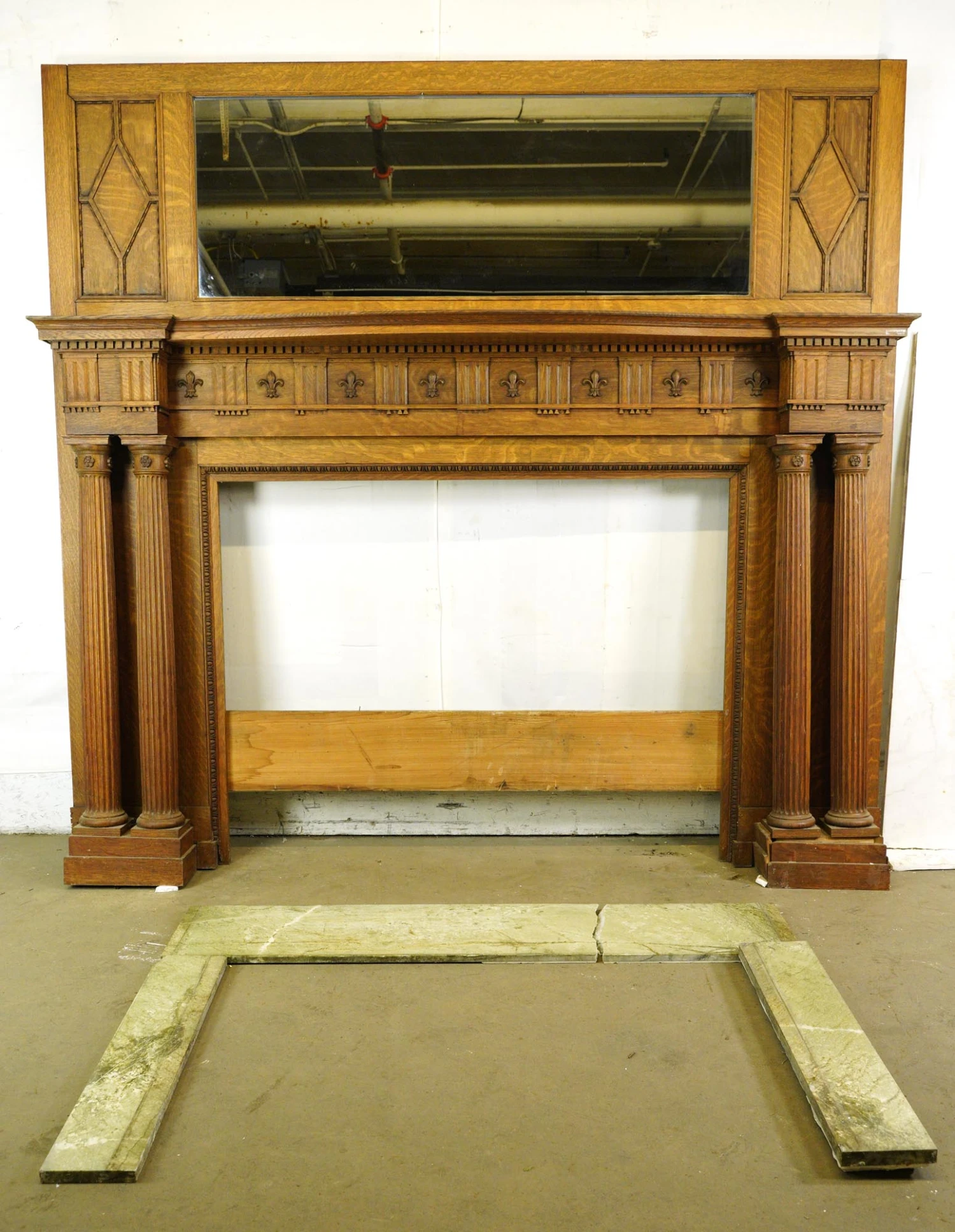 Antique Victorian Oak Mantel With Marble Surround 18 Antique Victorian Oak Mantel With Marble Surround - Image 16